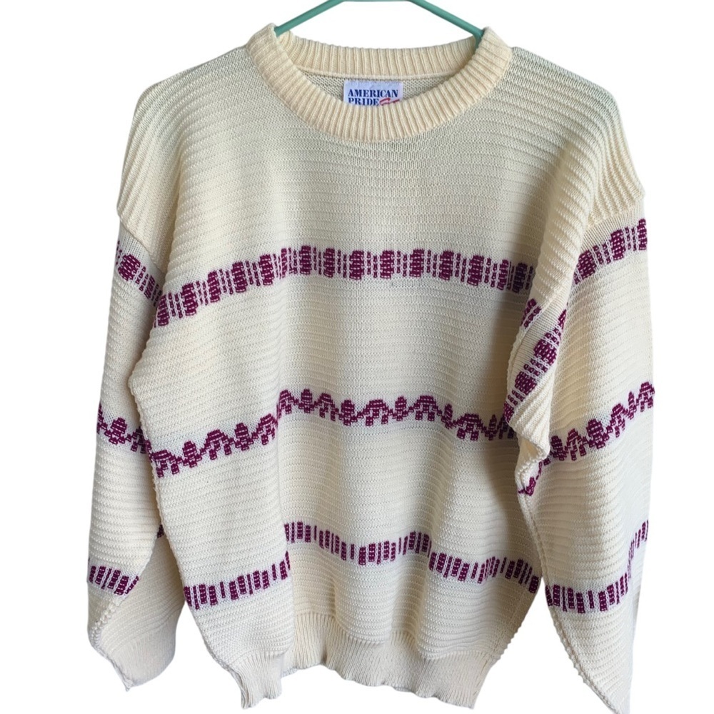 Vintage Striped Crewneck Sweater Adult Large 80s 90s American Pride Made in USA